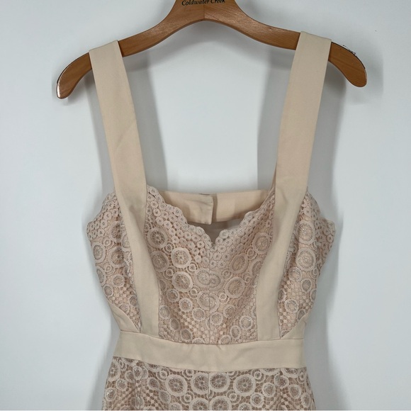 SOLD BCBGMaxAzria NEW Beige Silver Alena Lace Mini Dress - Picture 3 of 9